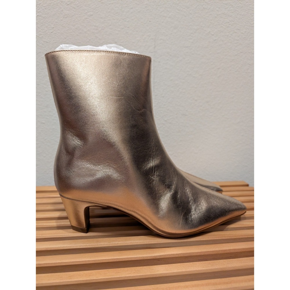 Schutz Women Shoes 7M Dellia Closed Toe Gold Heel‎ Booties Metallic Leather